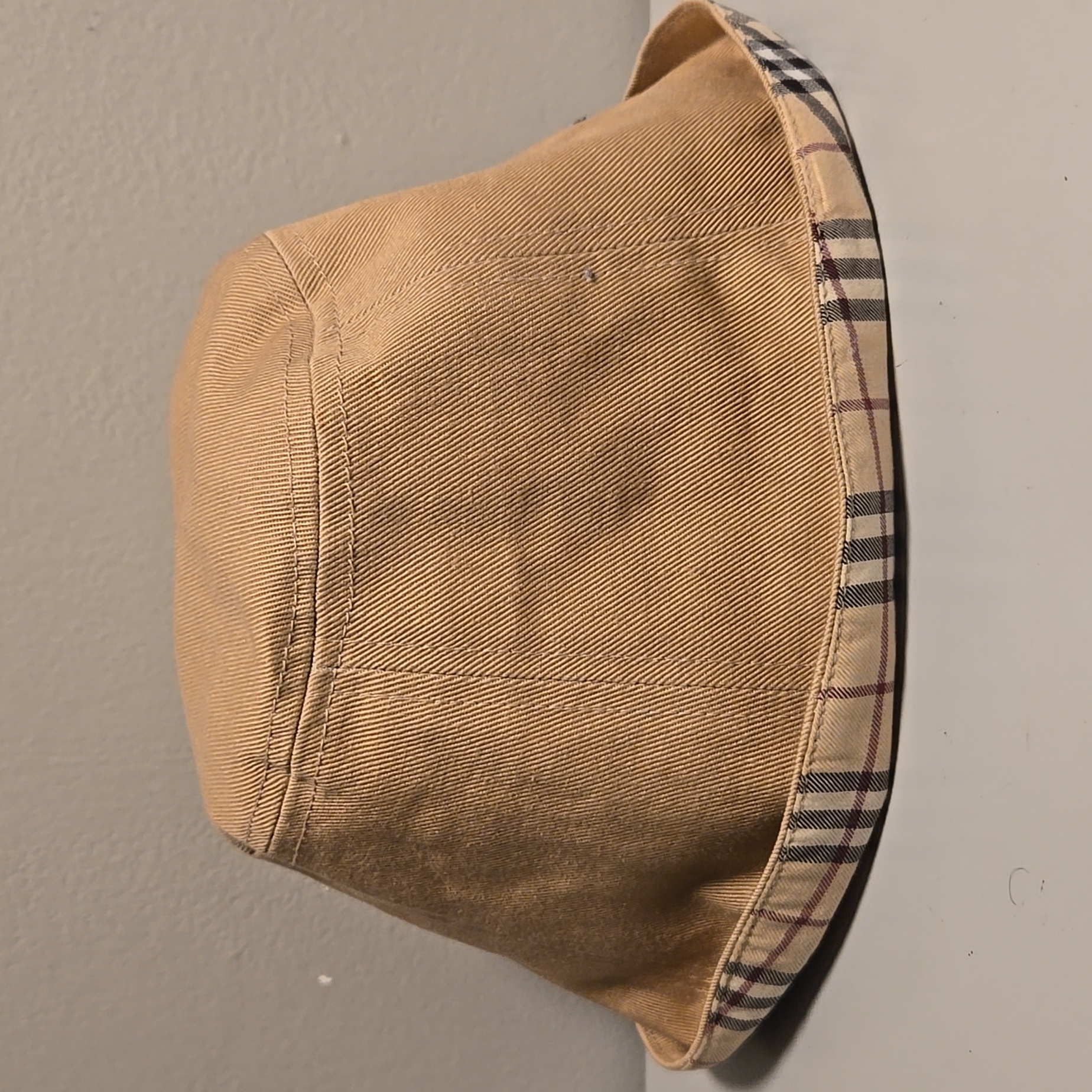 Burberry Tan Bucket Hat With Vintage Check Trim